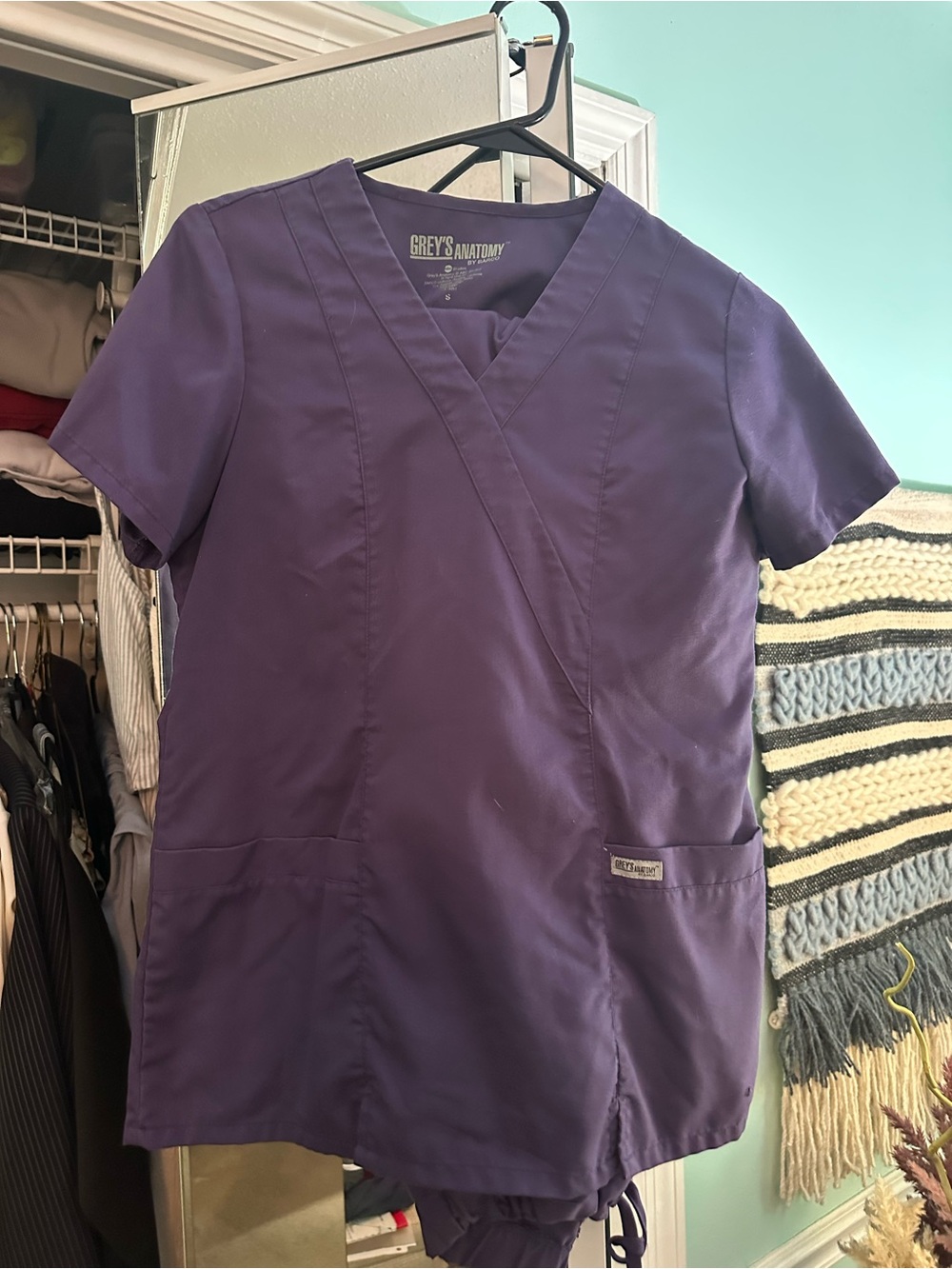 Grey's Anatomy Women's Purple V-Neck Scrub Top and Pants
